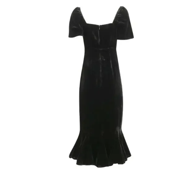 RHODE Sweetheart Velvet Ramona Slim Midi Dress in Jet Black Size 4 New with Tags